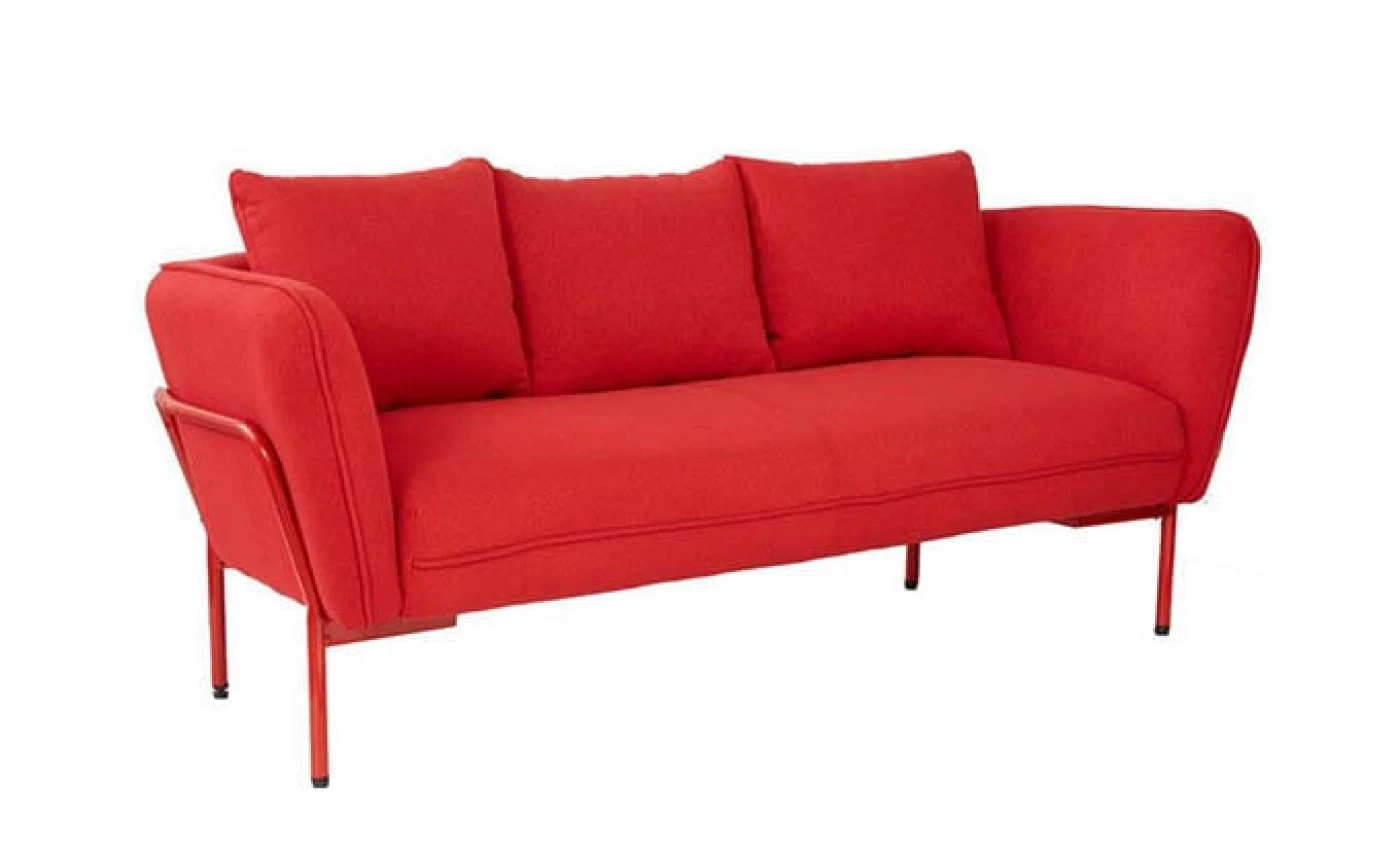 Straight felt sofa with striking red color